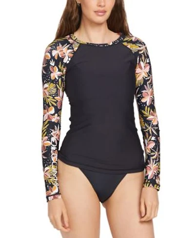 Volcom Juniors Fronds Forever Printed Sleeve Rash Guard Simply Seamless Cheeky Bikini Bottoms