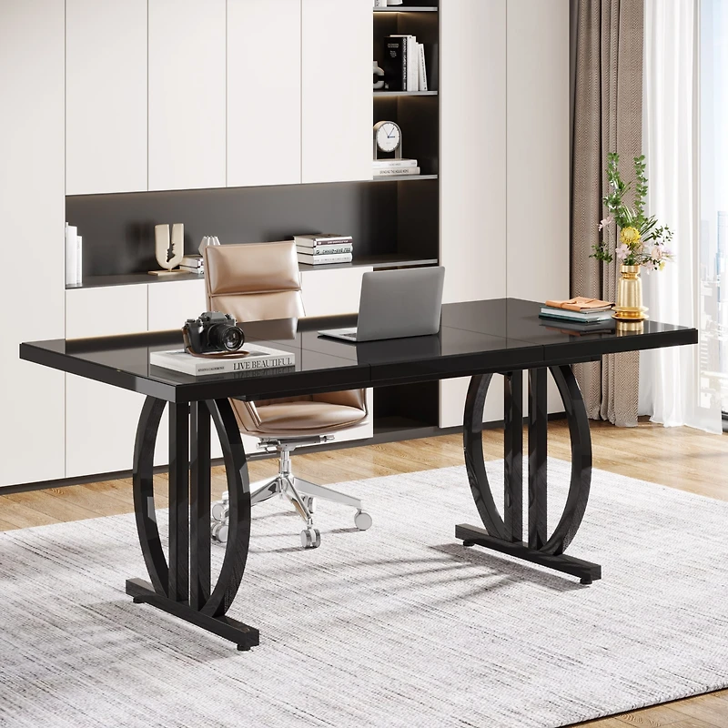 Tribesigns Executive Desk, 63 inch Large Modern Computer Desk with Metal Geometric Base, Conference Table for 4-6 People