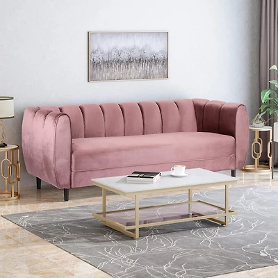 Streamdale Furniture Miranda Velvet Sofa: Modern Glam With Channel Stitching