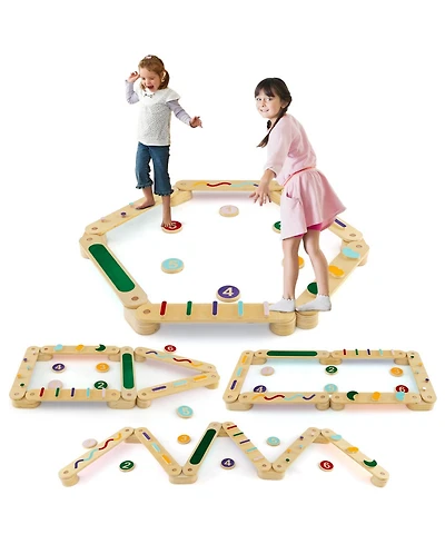 Slickblue Montessori Balance Beam Set Wooden Balance Boards with Stepping Stones