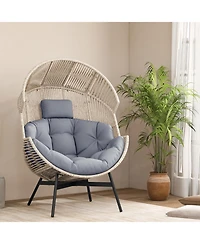 Slickblue Wicker Oversized Egg Style Chair with Cushions and Headrest