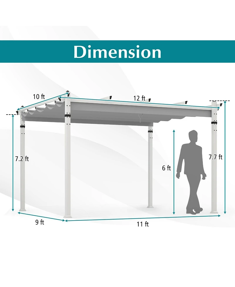Slickblue Outdoor Pergola with Retractable Canopy and Aluminum Frame