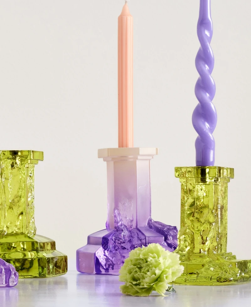 Kosta Boda Rocky Baroque Lilac Candlesticks, Large