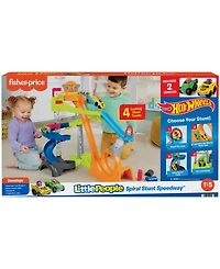 Little People Hot Wheels Spiral Stunt Speedway Playset with 2 Cars & Accessories