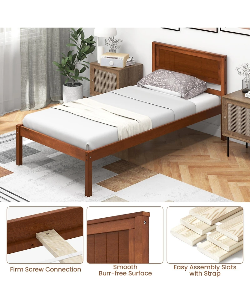 Sugift Twin Size Bed Frame with Wooden Headboard and Slat Support