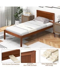 Sugift Twin Size Bed Frame with Wooden Headboard and Slat Support