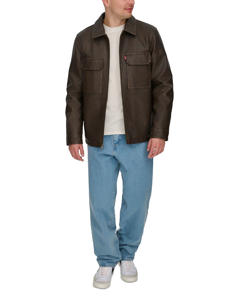 Levi's Men's Faux-Leather Zip Utility Shirt Jacket