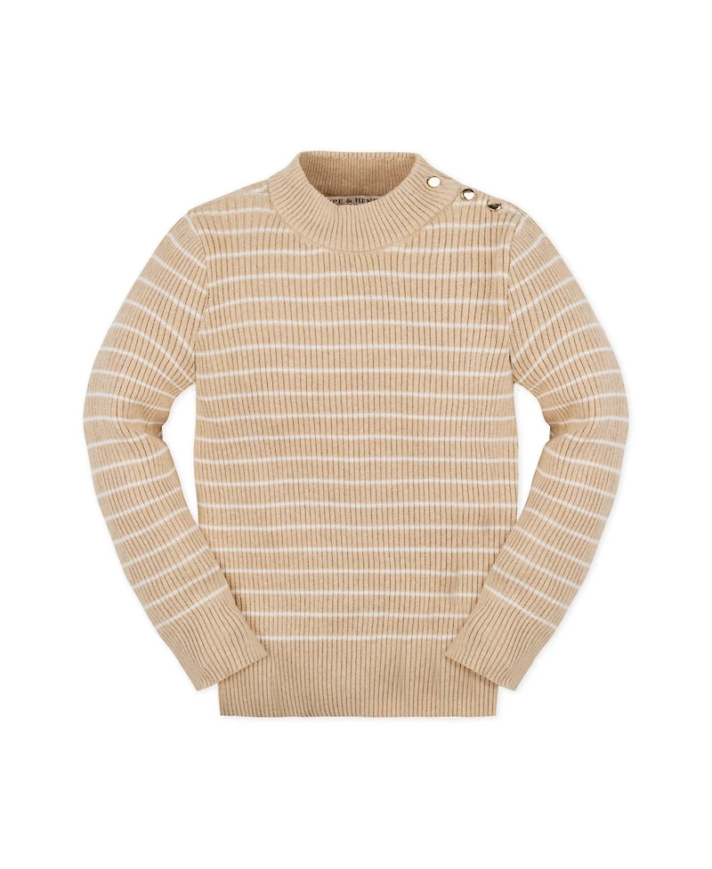 Hope & Henry Girls Organic Long Sleeve Mock Neck Sweater with Gold Buttons