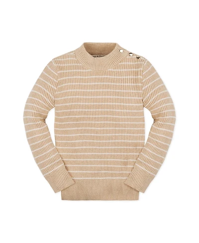 Hope & Henry Girls Organic Long Sleeve Mock Neck Sweater with Gold Buttons