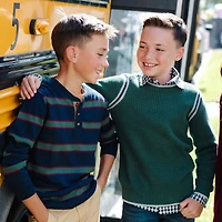 Hope & Henry Boys Organic Long Sleeve Henley Pullover Sweater with Elbow Patches