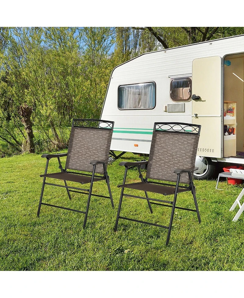 Sugift Set of 2 Patio Folding Chairs Sling Portable Dining Chair Set with Armrest