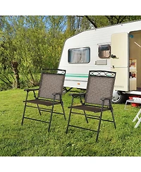 Sugift Set of 2 Patio Folding Chairs Sling Portable Dining Chair Set with Armrest