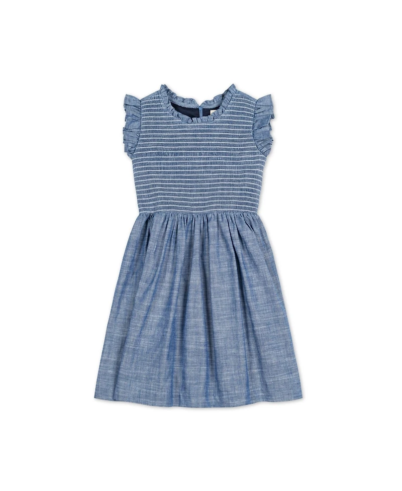 Hope & Henry Toddler Girls Flutter Sleeve Smocked Bodice Chambray Dress