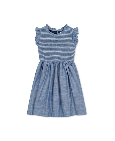 Hope & Henry Toddler Girls Flutter Sleeve Smocked Bodice Chambray Dress