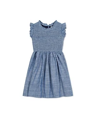 Hope & Henry Toddler Girls Flutter Sleeve Smocked Bodice Chambray Dress