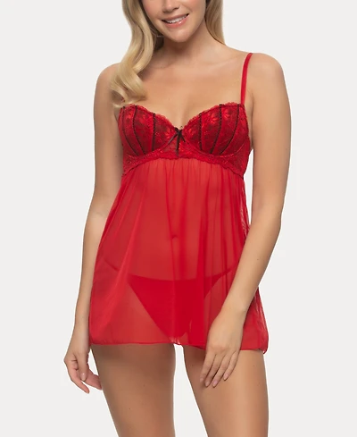 Jezebel Women's Wish Mesh and Lace Babydoll Set
