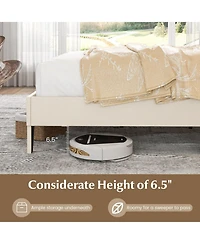 Sugift Full Size Bed Frame with Nail Headboard and Wooden Slats