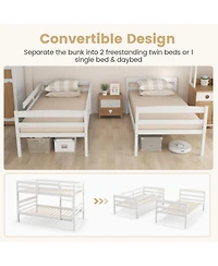 Sugift Solid Wood Twin Over Bunk Bed Frame with High Guardrails and Integrated Ladder