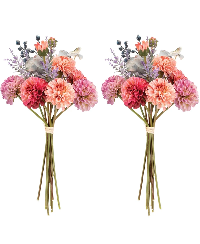 Slickblue Vibrant Mixed Zinnia Bouquet for Floral Arrangements and Home Decor (Set of 2)