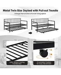 Sugift Twin Daybed Set with Metal Slat Support and Roll-Out Trundle