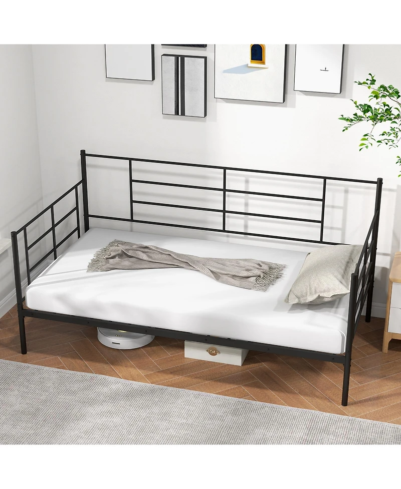 Sugift Twin Size Metal Daybed Sofa Bed Frame with Armrests and Backrest