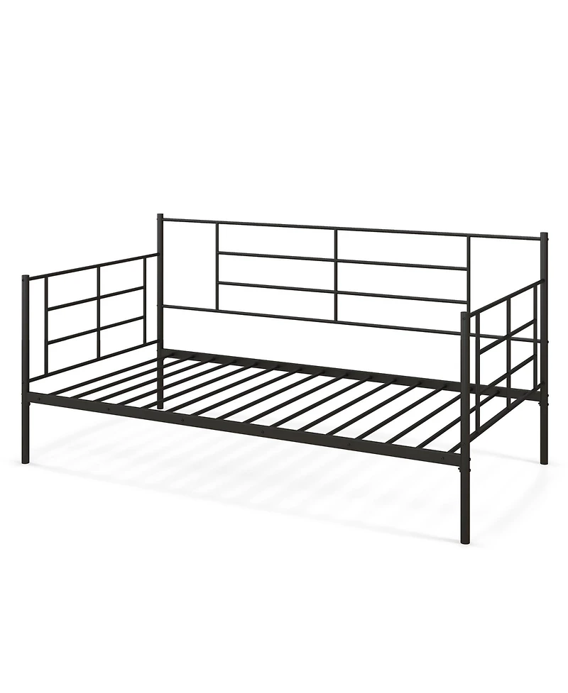 Sugift Twin Size Metal Daybed Sofa Bed Frame with Armrests and Backrest