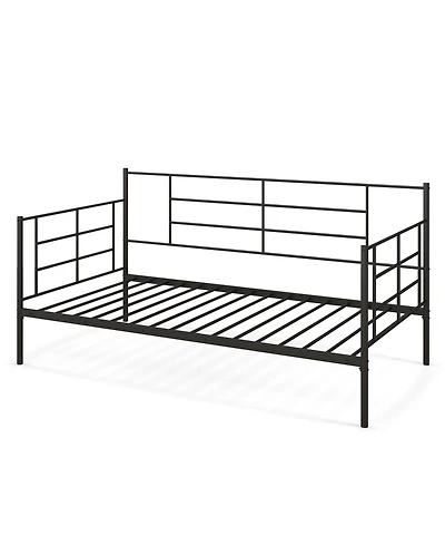 Sugift Twin Size Metal Daybed Sofa Bed Frame with Armrests and Backrest
