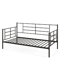 Sugift Twin Size Metal Daybed Sofa Bed Frame with Armrests and Backrest