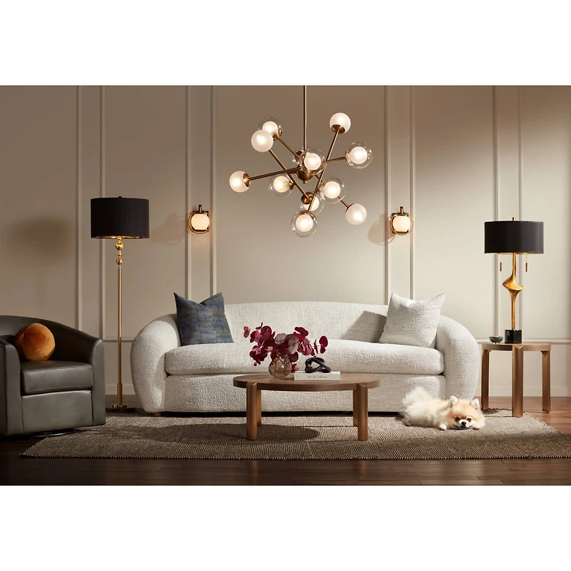 Possini Euro Design Athena Modern Buffet Table Lamp 35 1/2" Tall Sculptural Gold Leaf Black Drum Shade Bedroom Living Room Bedside Nightstand Off