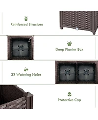 Givimo Pe Rattan Raised Garden Bed with Trellis Planter Box for Climbing Plants