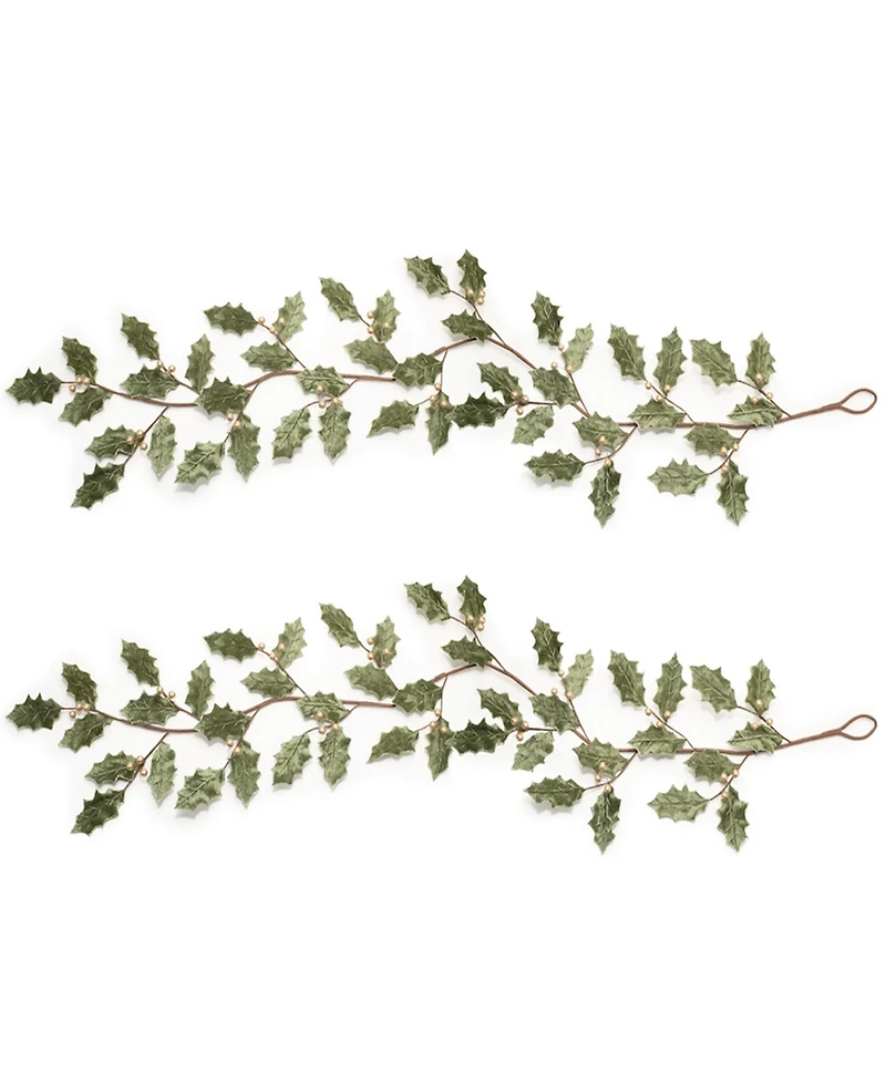 Slickblue Set of 2 Holly Leaf Garlands for Festive Decoration
