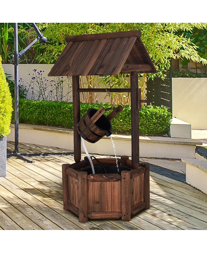 Vebreda Garden Rustic Wishing Well Wooden Water Fountain with Pump