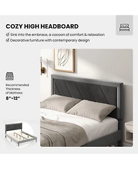 Sugift Full Platform Bed with High Headboard and Wooden Slats