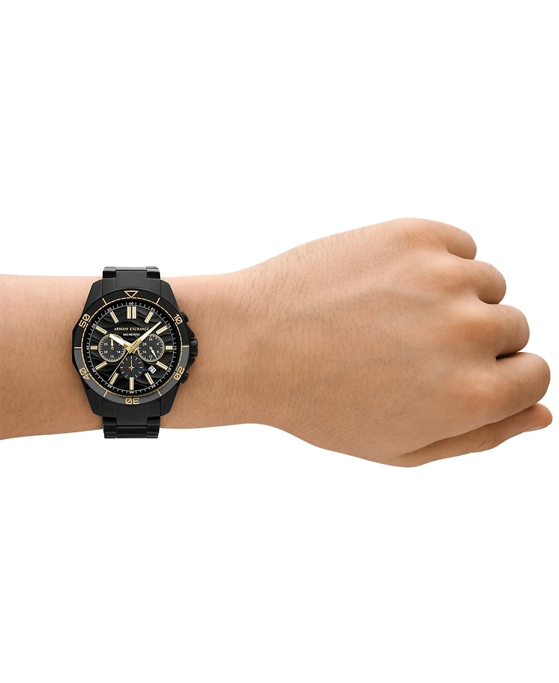 A|X Armani Exchange Men's Quartz Chronograph Black Stainless Steel Watch 44MM