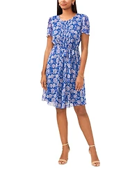 CeCe Women's Short-Sleeve Pleated Tie-Waist Dress