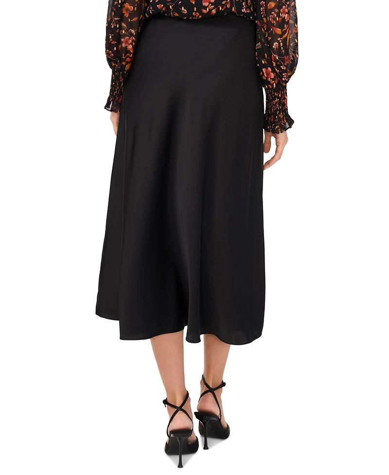 CeCe Women's A-line Side-Zip Satin Midi Skirt