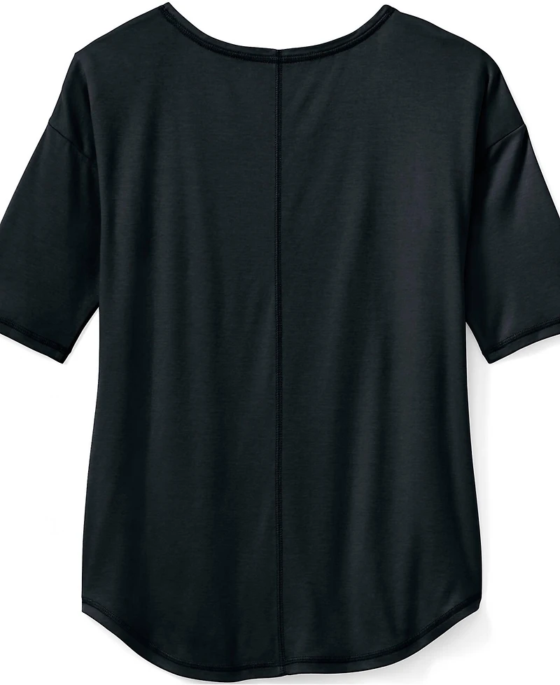 Lands' End Plus Supima Micro Modal Elbow Sleeve Balletneck Curved Hem Top