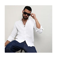 Men's Chalk White Embossed Micro Check Shirt