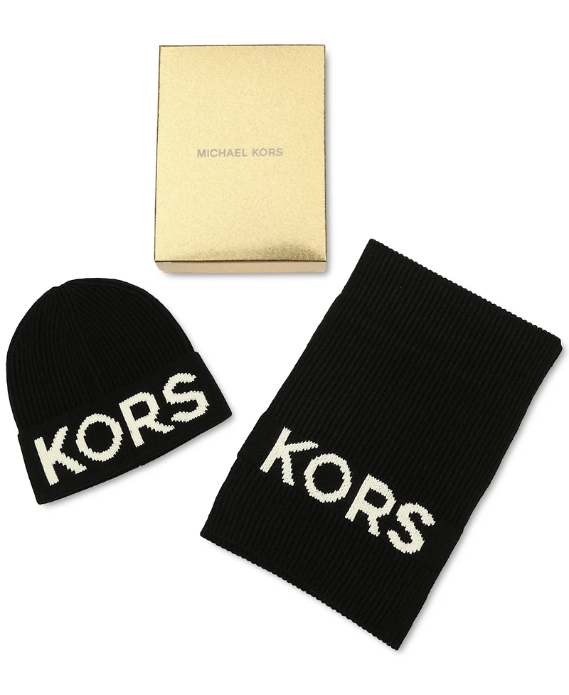 Michael Michael Kors Women's Fisherman's Rib Beanie and Scarf Boxed Gift Set