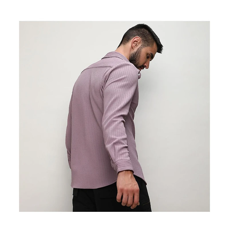 Campus Sutra Men's Lavender Stripe-Creased Shirt