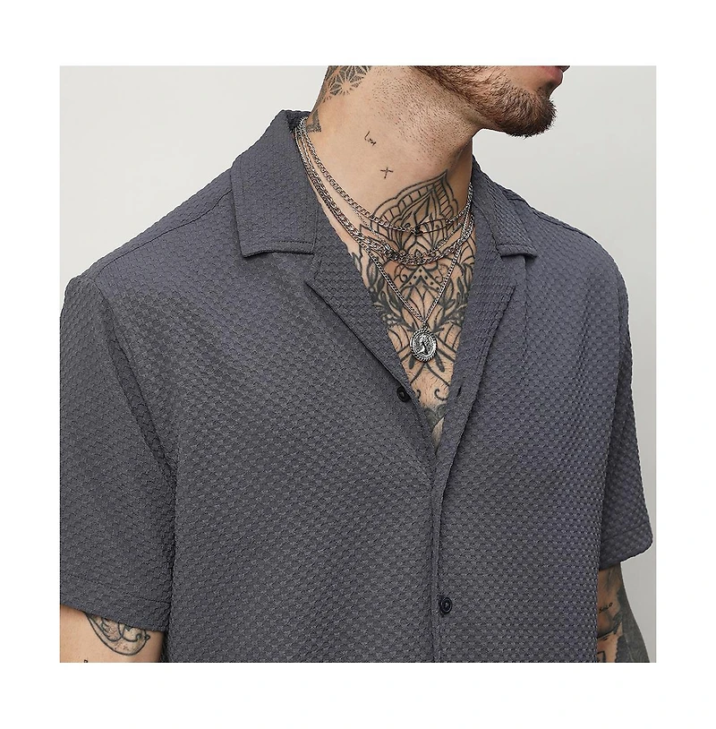 Men's Charcoal Grey Self-Design Block Shirt