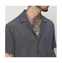 Men's Charcoal Grey Self-Design Block Shirt
