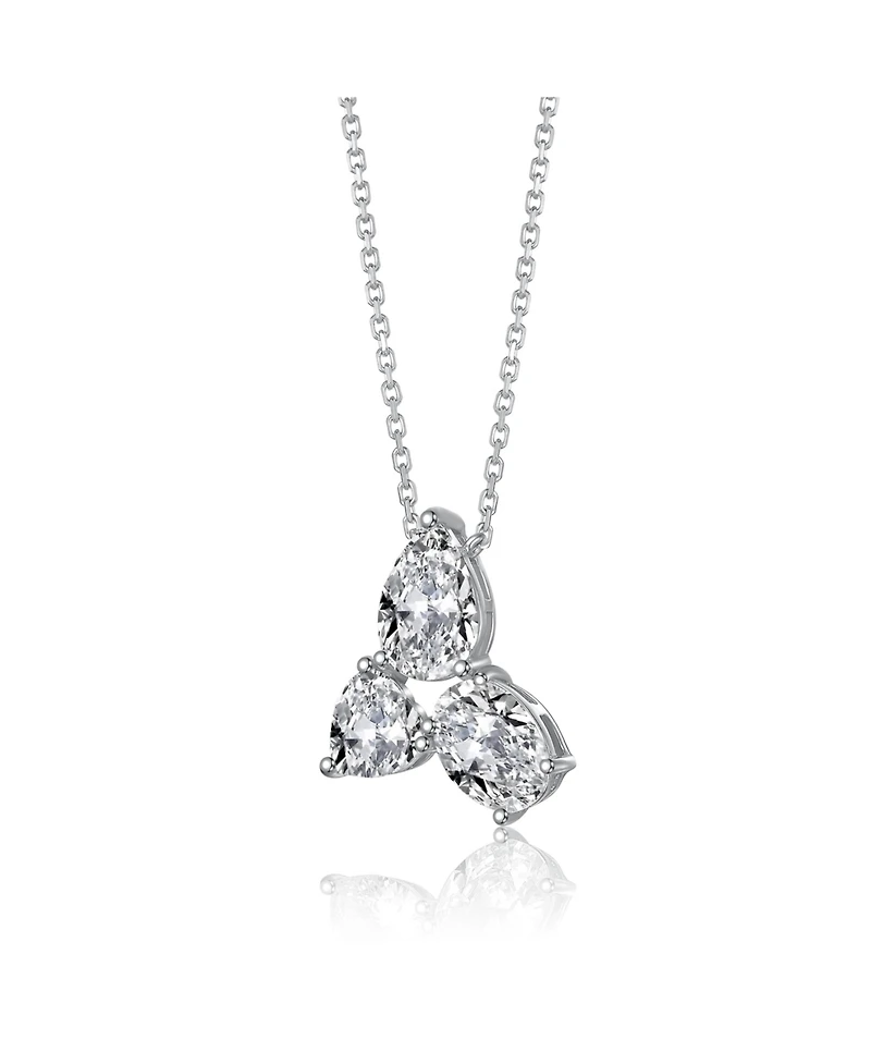 Sterling Silver Cubic Zirconia Mixed-Cut Trio Cluster Pendant Necklace