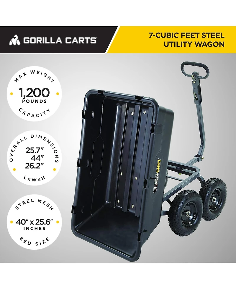 Gorilla Carts Poly Garden Dump Cart Camping Beach Wagon, 1200 Pound Capacity