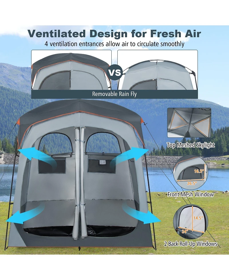 Givimo 2 Rooms Oversize Privacy Shower Tent with Removable Rain Fly and Inside Pocket