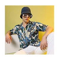 Campus Sutra Men's Azure Blue & Forest Green Floral Abstract Shirt