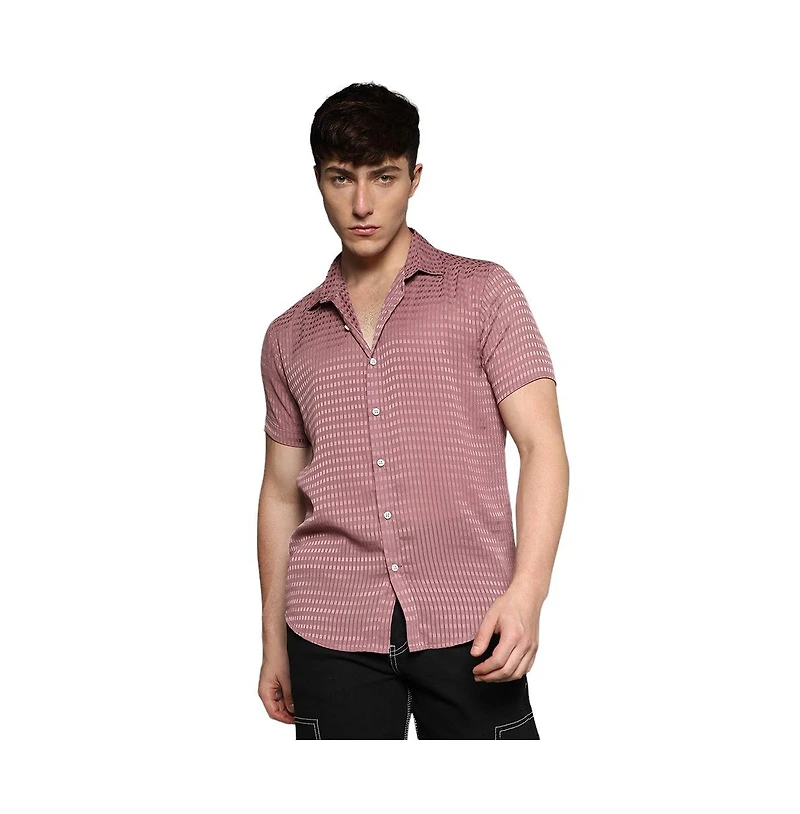 Men's Nude Pink Self-Design Block Shirt