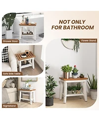 Sugift 2-Tier Hdpe Waterproof Shower Bench with Storage Shelf