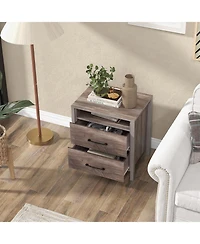 Sugift Nightstand with 2 Drawers Farmhouse Bed Side Table with Open Storage Shelf