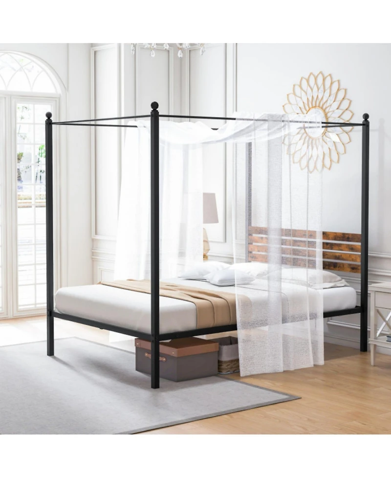 Sugift Twin Canopy Bed Frame with Under Bed Storage